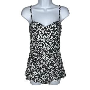 Shore Shapes Women’s Ruched One Piece Swimsuit with skirt Black White | Size 8